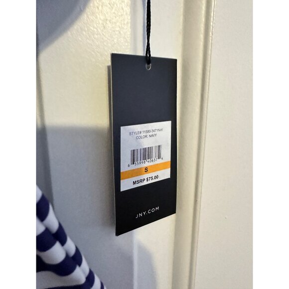 Jones NY white and navy striped one shoulder bathing swimsuit one shoulder NEW S - Picture 4 of 7